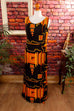 70s Boho Maxikleid orange 60er 70er Boho bunt Disco Frau L 44-46 M 40-42 orange real-boho real-disco Schlager schwarz Special vintageberlin.de