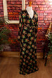 70s Maxikleid schwarz bunt Blumen 70er Abendmode Boho bunt Disco Frau Hippie M 40-42 real-boho real-disco S 36-38 Schlager schwarz Special vintageberlin.de