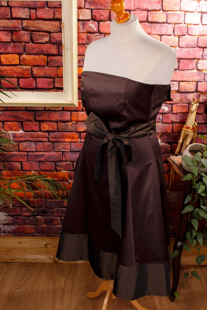 Satin Abendkleid schokobraun Abendmode braun Frau L 44-46 M 40-42 Special vintageberlin.de