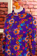 Disco Kleid Flower Power 60er 70er bunt Disco Frau lila M 40-42 real-disco Schlager Special vintageberlin.de