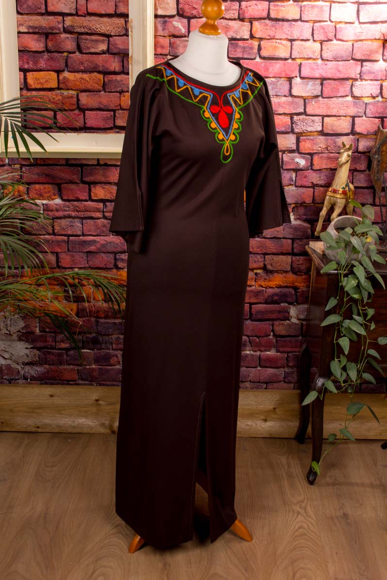 Hippie Maxikleid braun bestickt