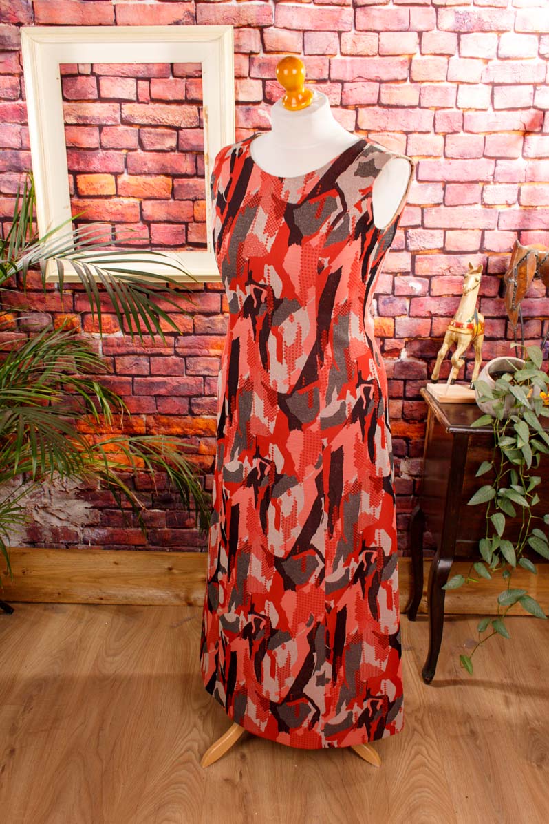 70s Schlager Maxikleid rot Glitzer