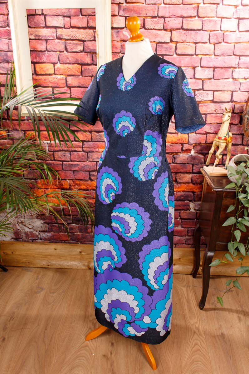 Disco Kleid blau Schlager Wolkenmuster