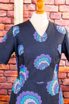 Disco Kleid blau Schlager Wolkenmuster