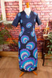 Disco Kleid blau Schlager Wolkenmuster 60er 70er Abendmode blau Disco Frau M 40-42 real-disco Schlager Special vintageberlin.de