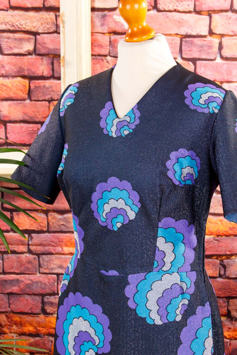 Disco Kleid blau Schlager Wolkenmuster