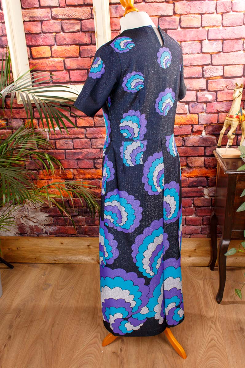 Disco Kleid blau Schlager Wolkenmuster