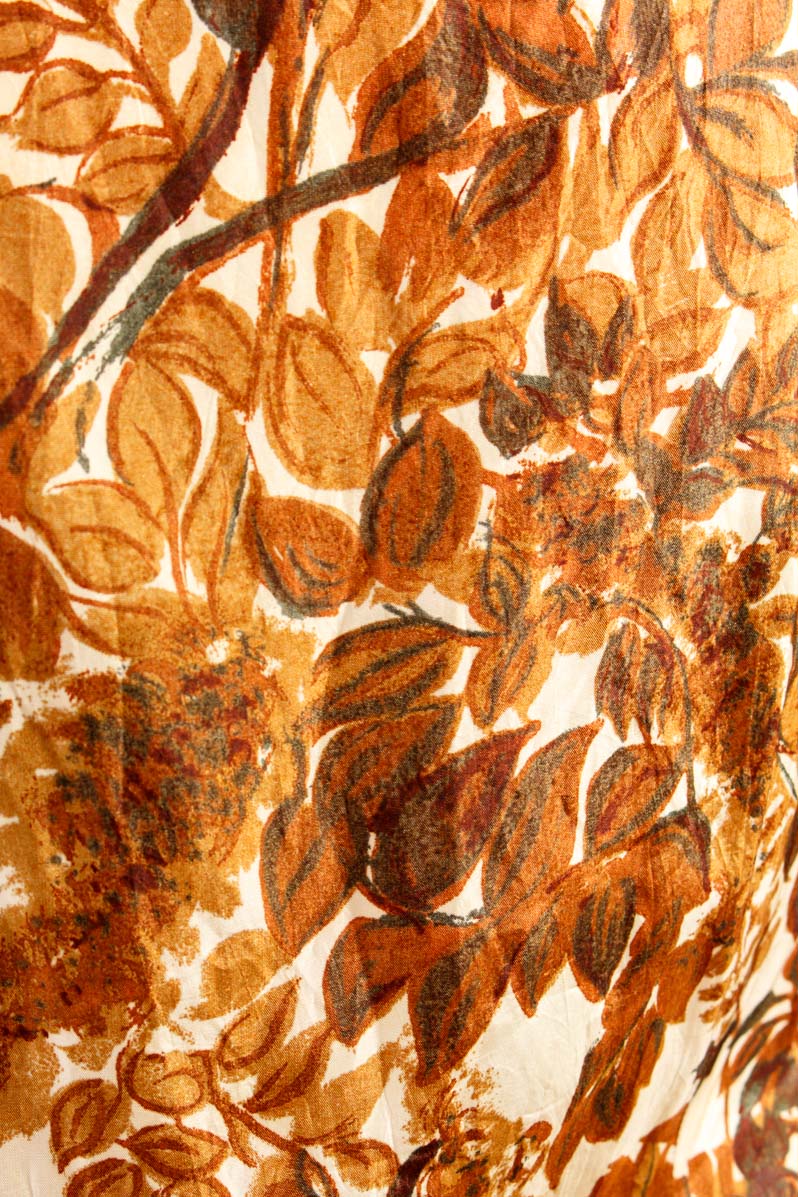 50er Jahre Kleid seidig braun Muster Default Title 50er 60er Abendmode braun bunt Frau real-rockabilly Rockabilly Sekretärin Special vintageberlin.de