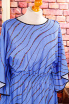 70s Kaftan Maxikleid blau Muster