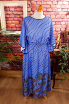 70s Kaftan Maxikleid blau Muster
