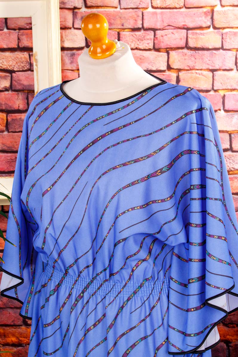 70s Kaftan Maxikleid blau Muster