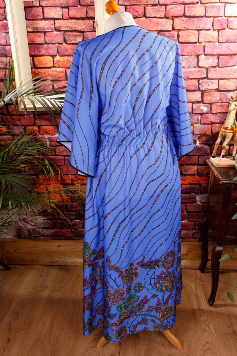 70s Kaftan Maxikleid blau Muster