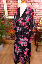 70er Boho Maxikleid schwarz pink