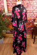 70er Boho Maxikleid schwarz pink