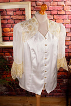 Vintage Bluse weiß-gold Spitze