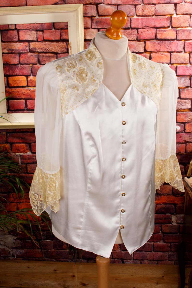 Vintage Bluse weiß-gold Spitze