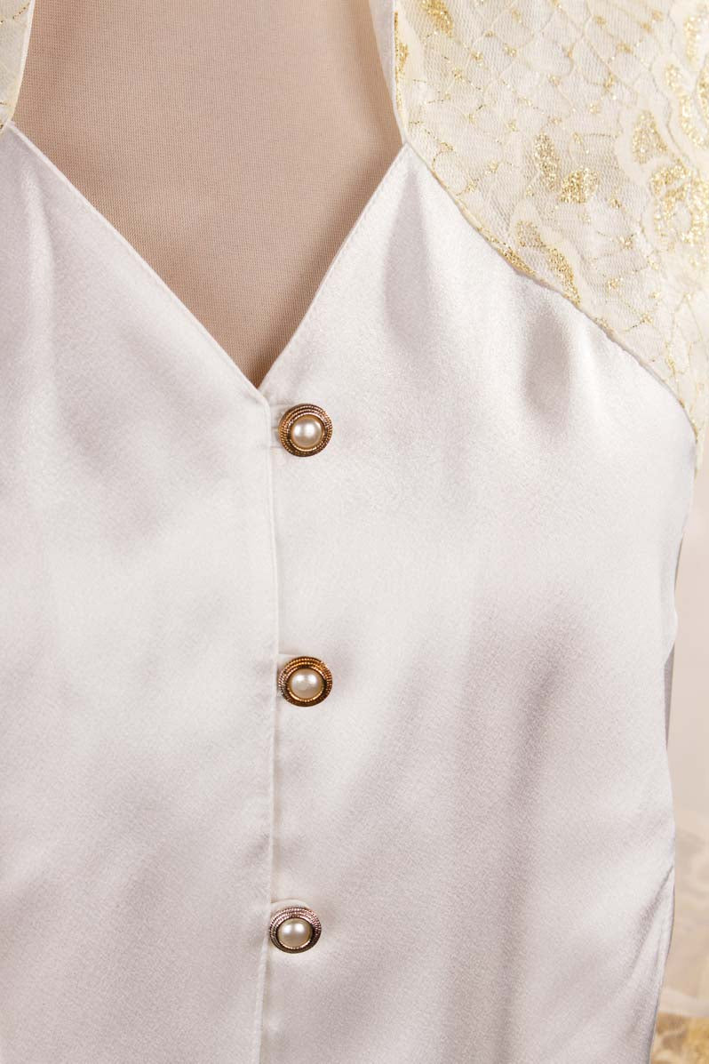 Vintage Bluse weiß-gold Spitze