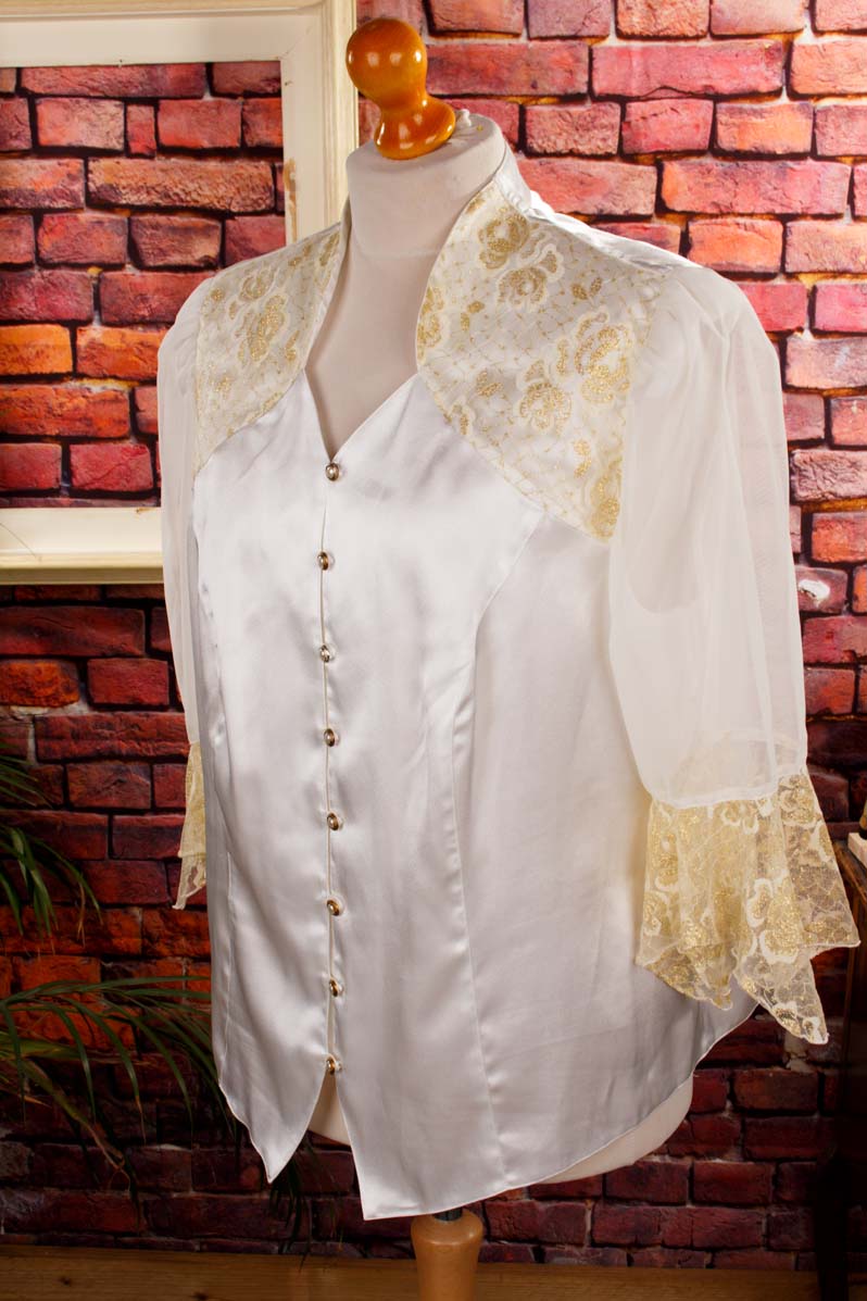 Vintage Bluse weiß-gold Spitze