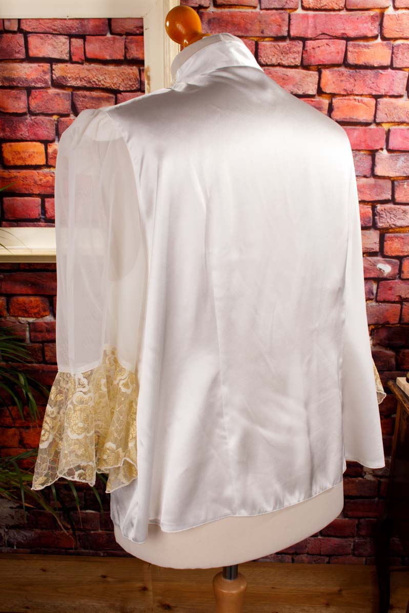 Vintage Bluse weiß-gold Spitze