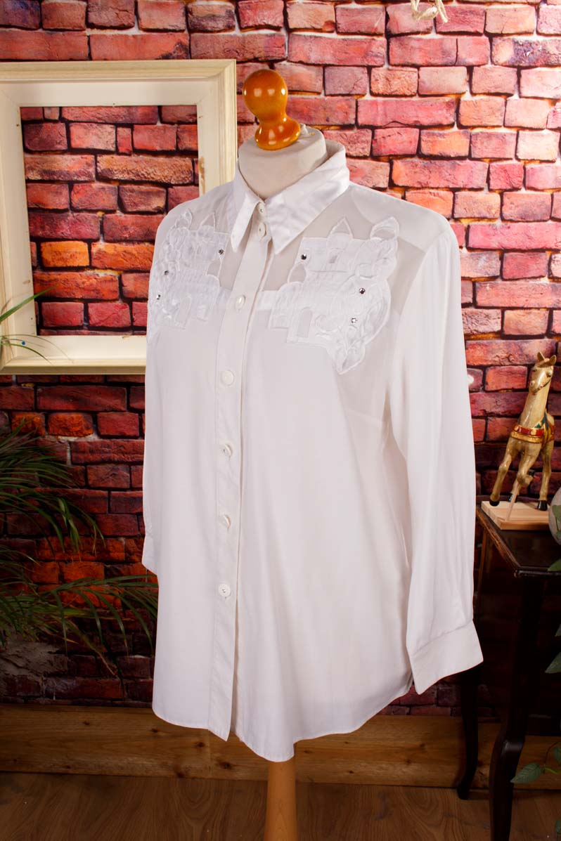 Vintage Bluse weiß bestickt Strass