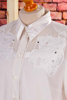 Vintage Bluse weiß bestickt Strass