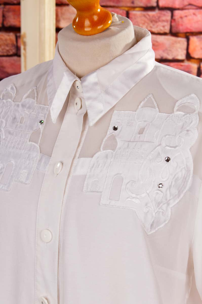 Vintage Bluse weiß bestickt Strass