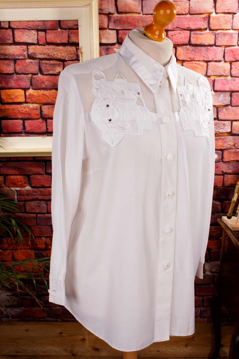 Vintage Bluse weiß bestickt Strass