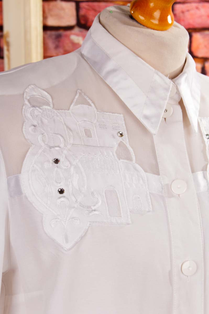 Vintage Bluse weiß bestickt Strass