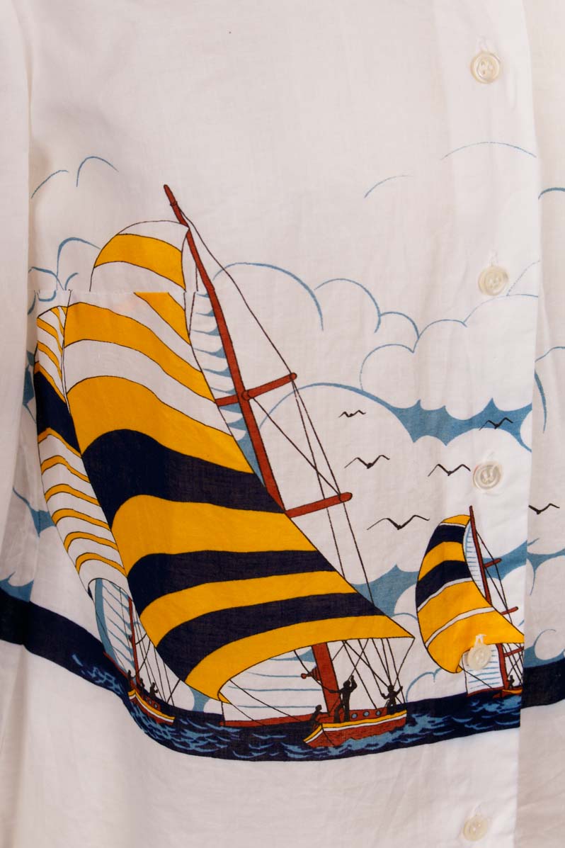Vintage Bluse weiß Segelmuster