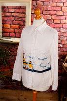 Vintage Bluse weiß Segelmuster
