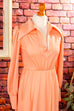 70s Maxikleid apricot Megakragen 70er Abendmode Boho Disco Frau orange real-disco rosa S 36-38 Schlager Special XS 32-34 vintageberlin.de