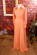 70s Maxikleid apricot Megakragen 70er Abendmode Boho Disco Frau orange real-disco rosa S 36-38 Schlager Special XS 32-34 vintageberlin.de