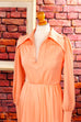 70s Maxikleid apricot Megakragen 70er Abendmode Boho Disco Frau orange real-disco rosa S 36-38 Schlager Special XS 32-34 vintageberlin.de