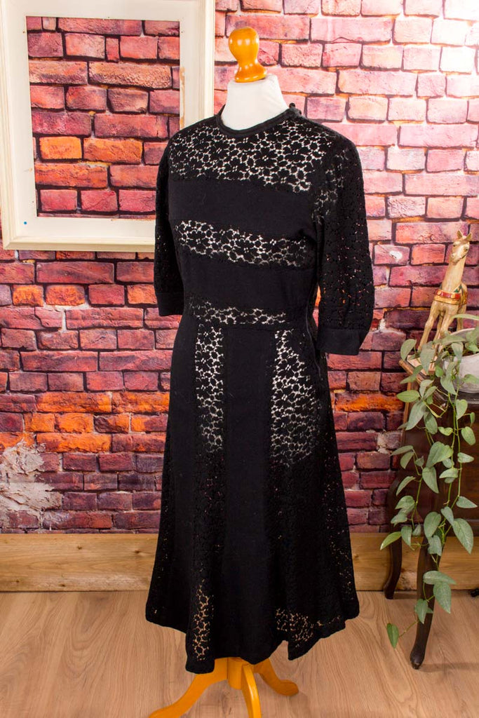 30er Jahre Wollkleid schwarz Spitze 30er 40er Boho Frau Gothic real-rockabilly Rockabilly S 36-38 schwarz Special vintageberlin.de