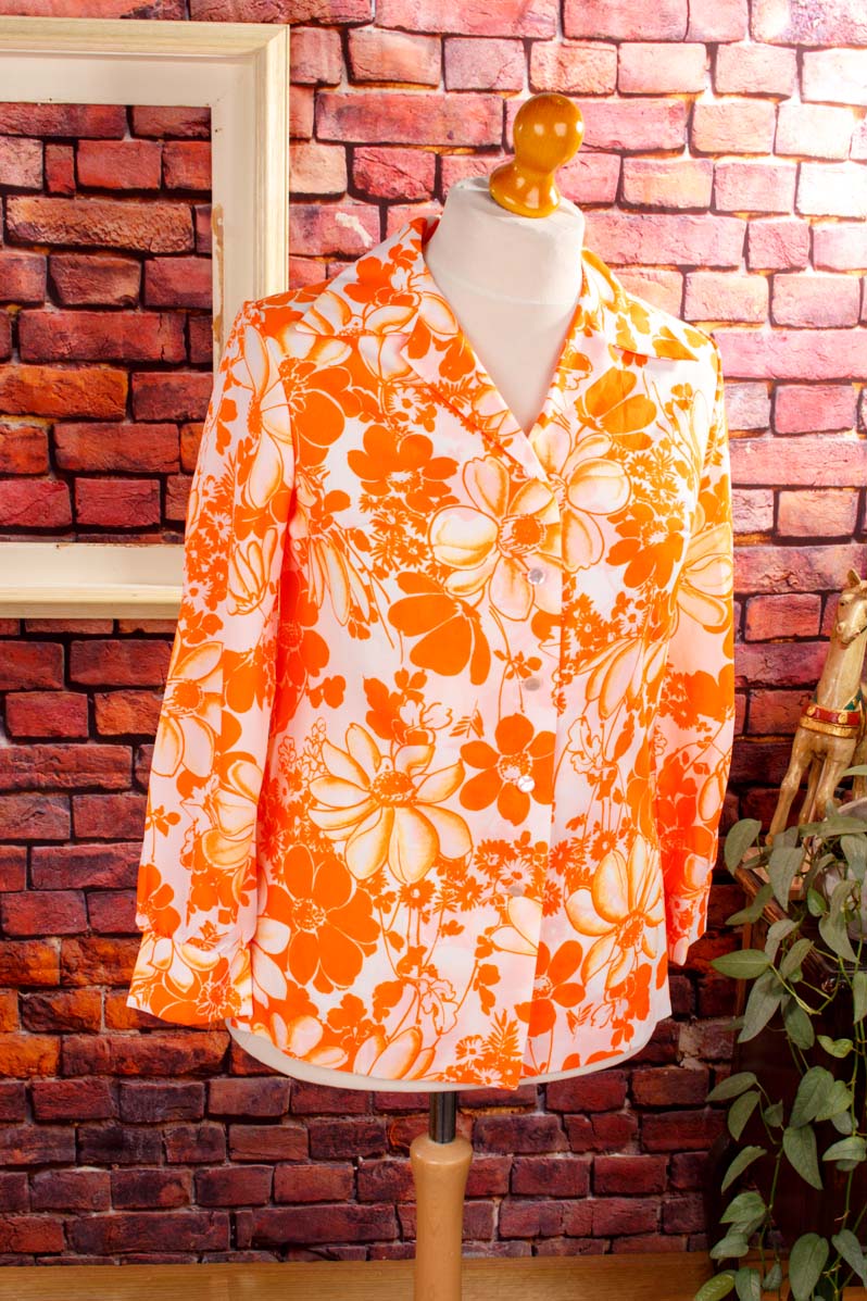 70s Bluse orange Megakragen