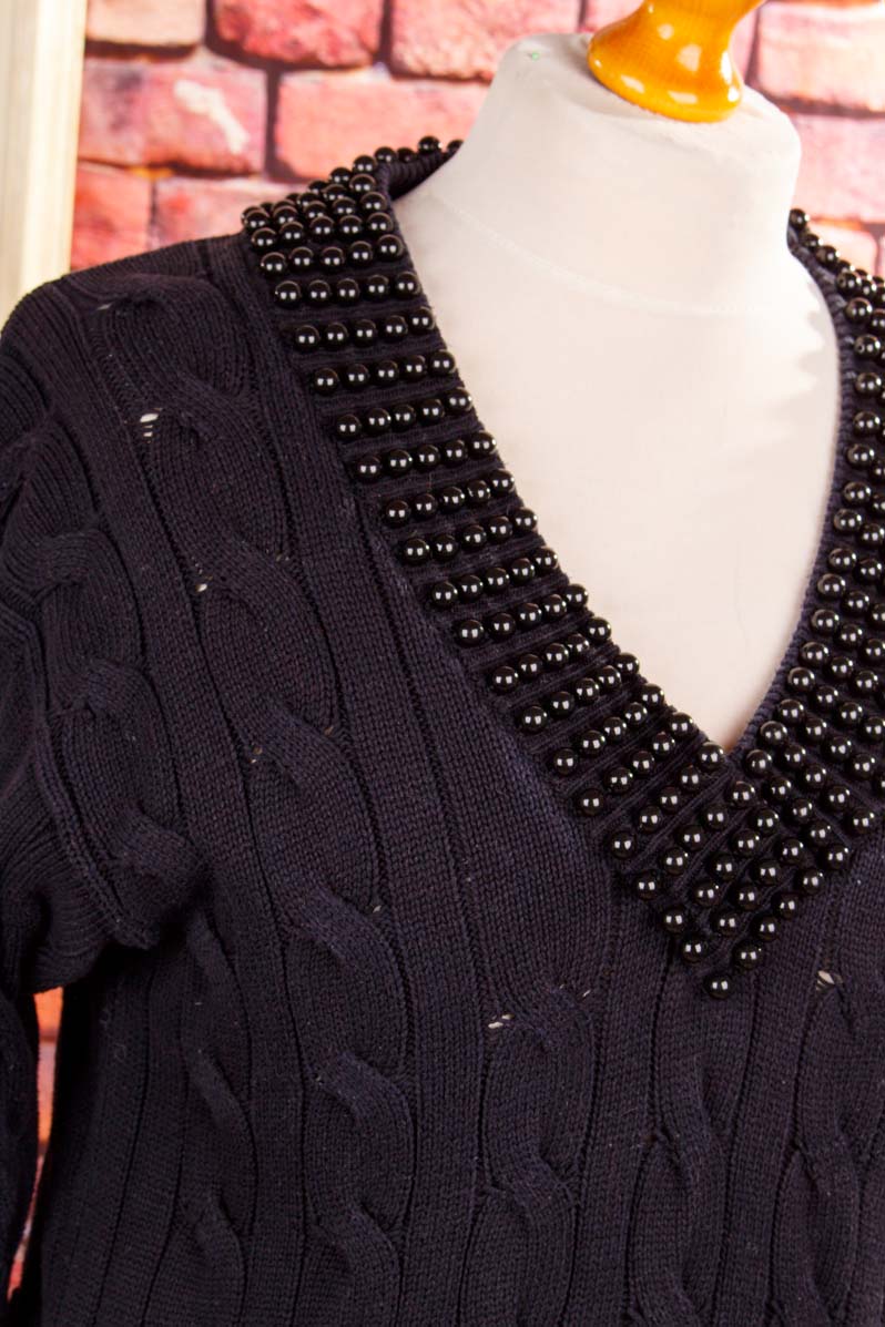 Strickpulli schwarz Perlen