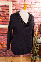 Strickpulli schwarz Perlen