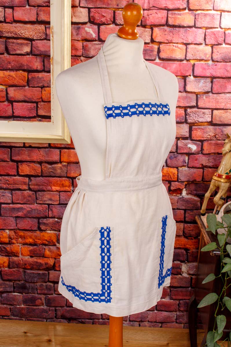 Vintage Schürze weiß blau