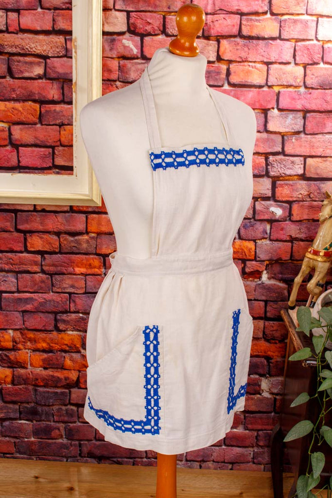 Vintage Schürze weiß blau