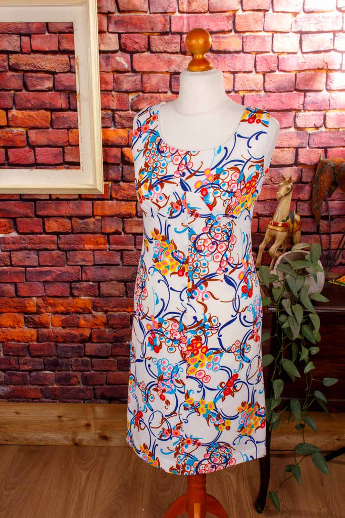 70er Schlagerkleid weiß bunt
