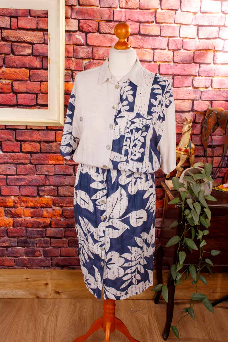 90s Sommerkleid blau Muster
