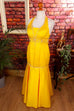 extravagantes Abendkleid gelb Perlen