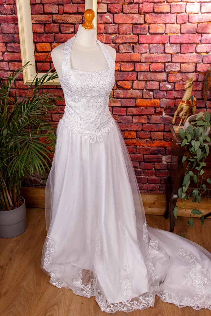 Vintage Brautkleid weiß Tüll Schleppe