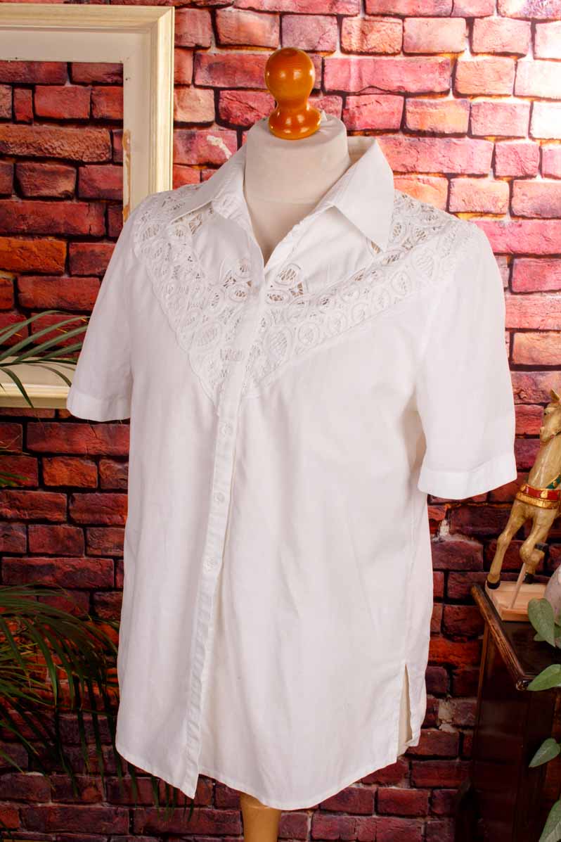 Boho Bluse weiß Baumwolle Spitze