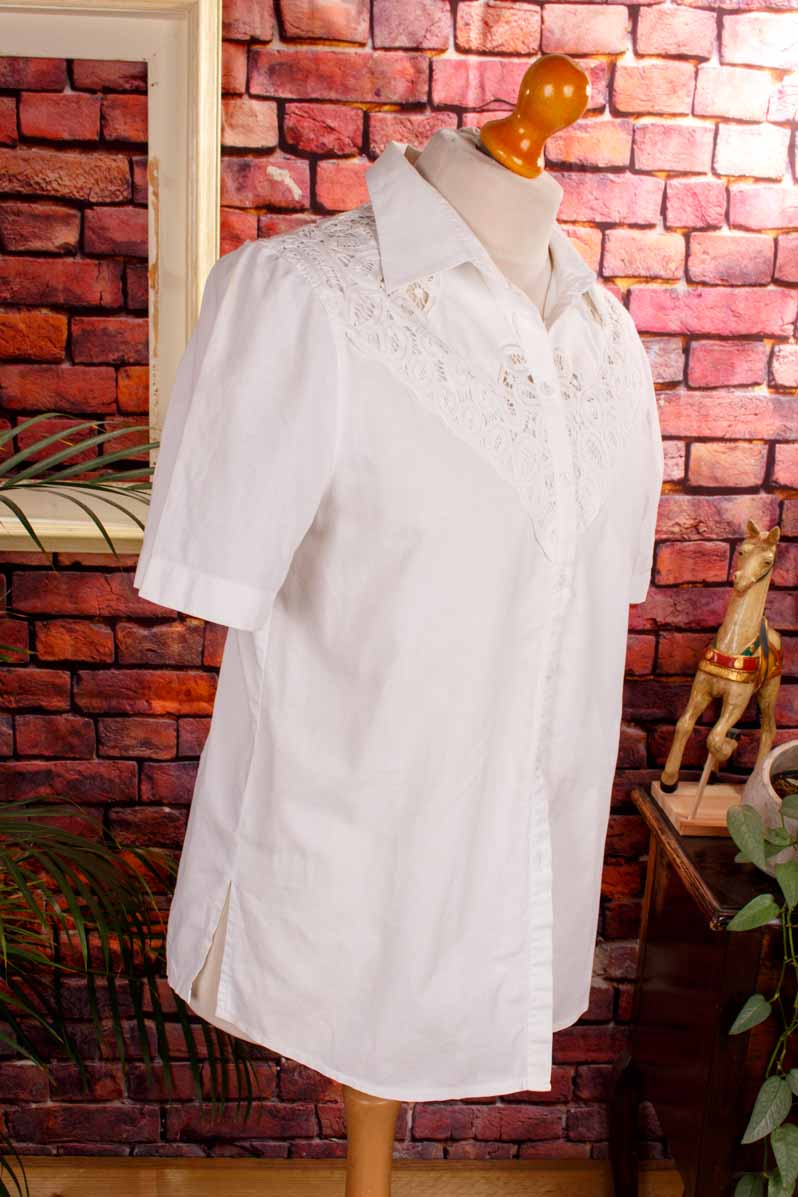 Boho Bluse weiß Baumwolle Spitze