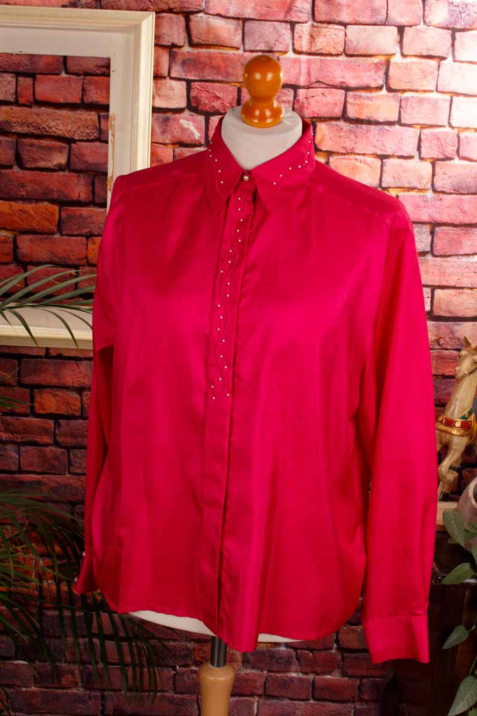 80s Bluse pink perlen Seidenlook