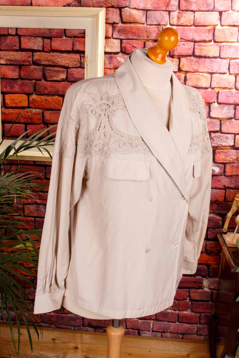 Viskose Bluse grau + Spitze