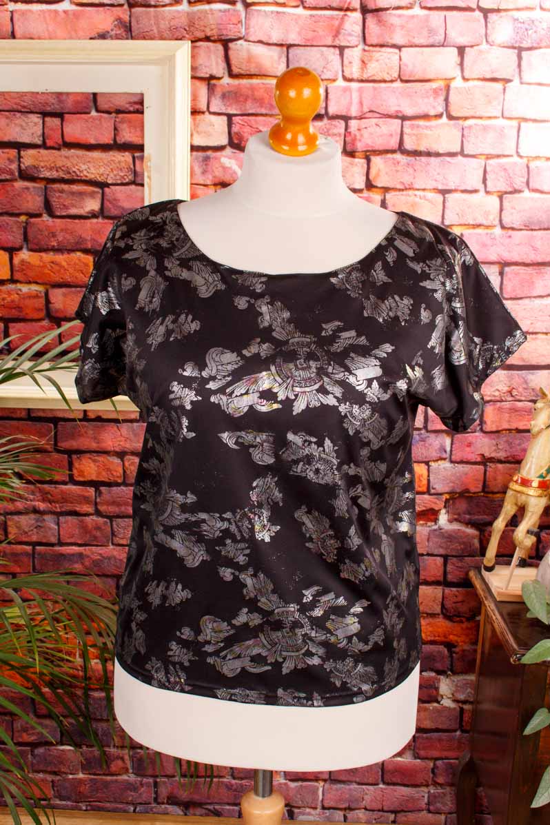 80s Top schwarz silber Glitzer