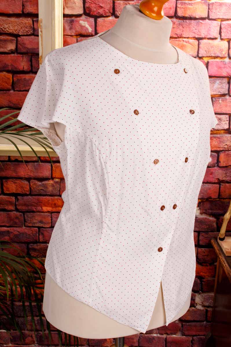 80s Pünktchenbluse weiß rot