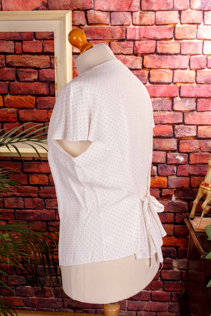 80s Pünktchenbluse weiß rot